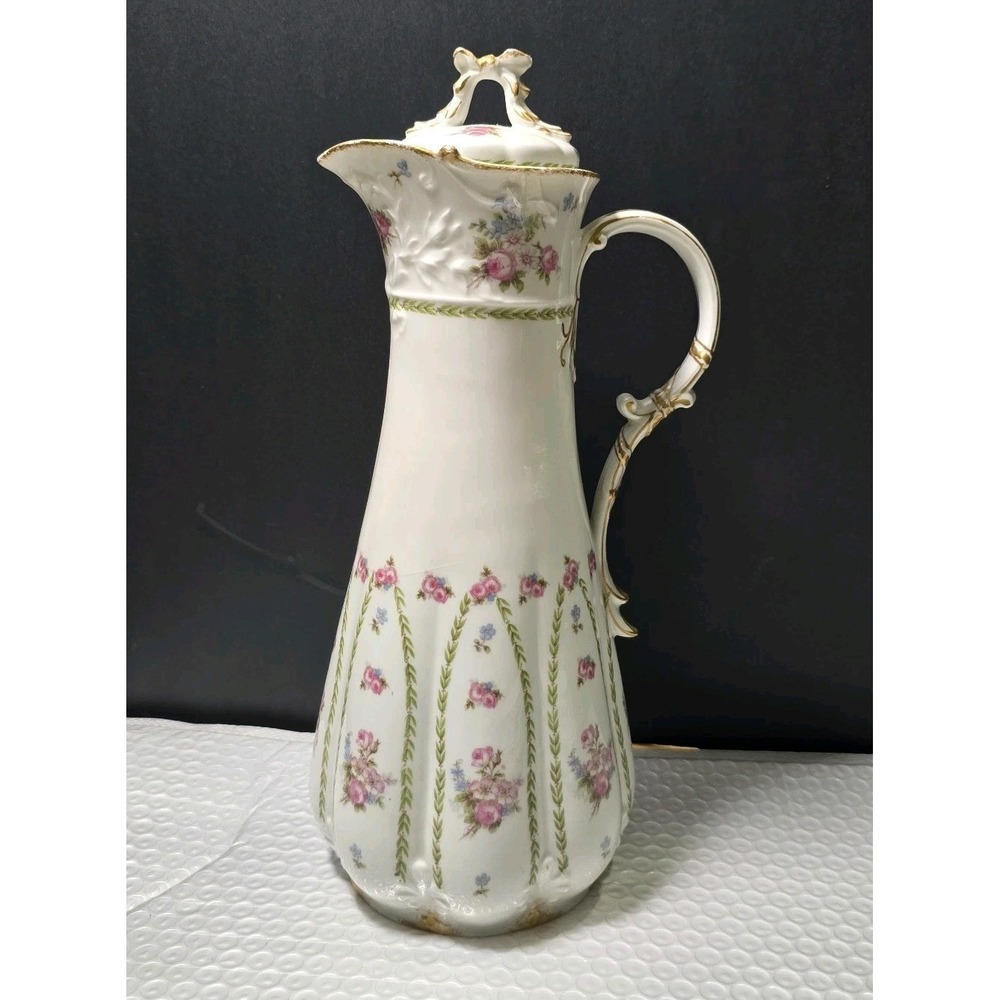 Antique Haviland Limoges‎ Chocolate Pot w Lid White Porcelain Hand Painted...